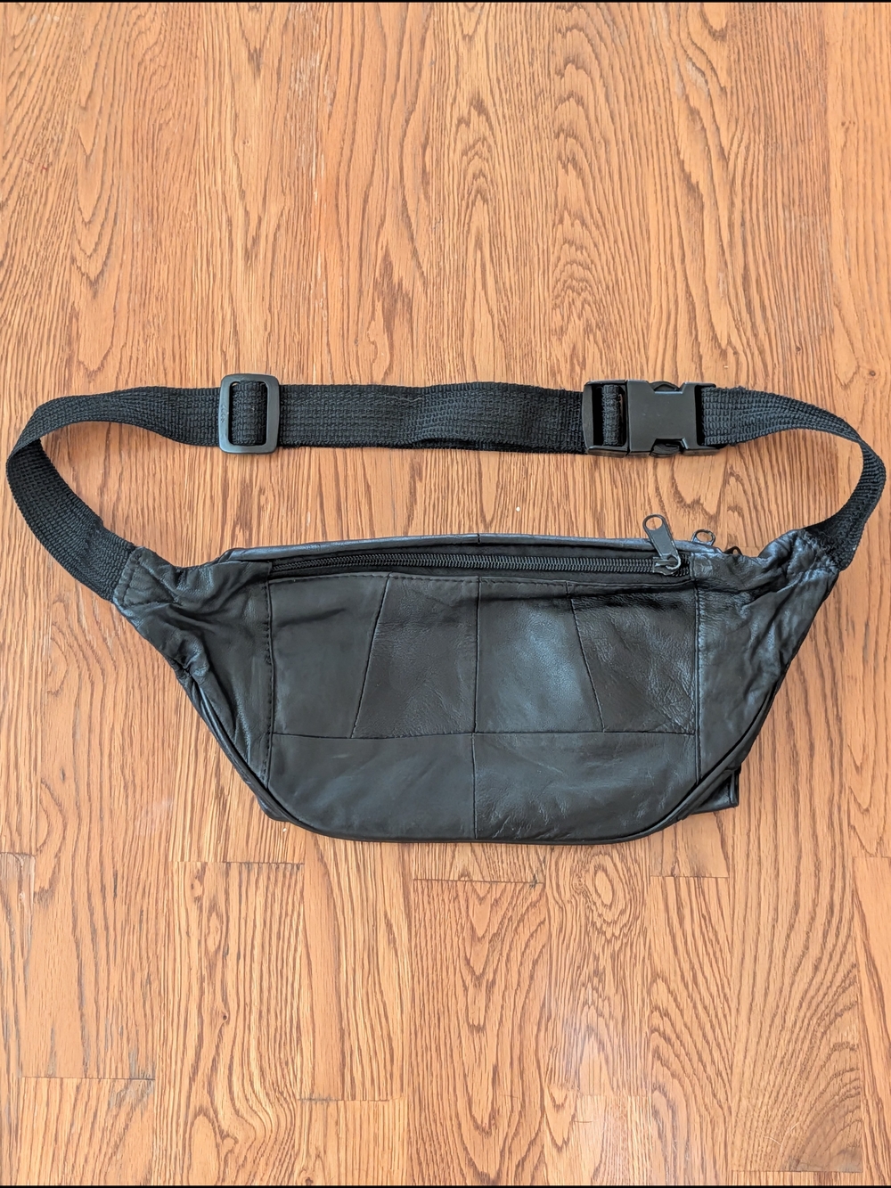 Vintage Black Leather Belt Bag Fanny Pack Adjustable Strap Multiple Pockets - Picture 10 of 13